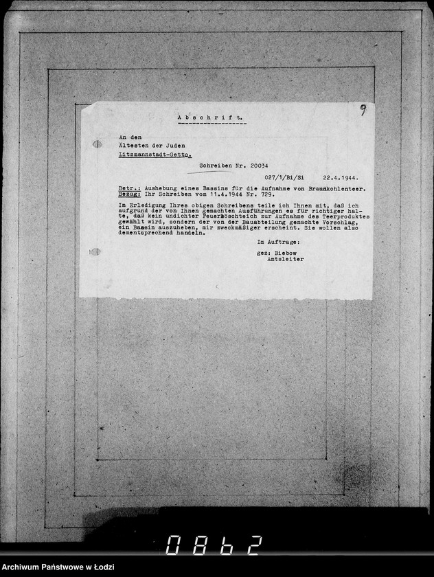 Obraz 13 z jednostki "Juden-Schreiben [Pisma skierowane do Przełożonego Starszeństwa Żydów w Getcie Łódzkim]. Nr.10569-20040"