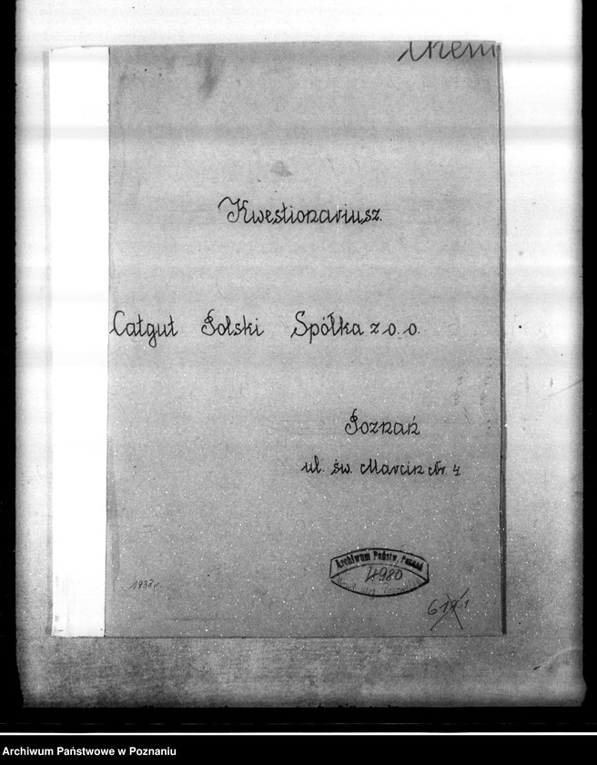 Obraz 4 z jednostki "Kwestionariusz zakładu "Catgut" /wytwórnia strun chirurgicznych i technicznych/"