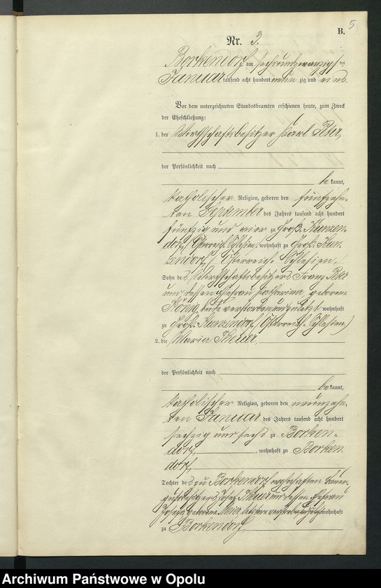 Obraz 9 z jednostki "Heiraths-Neben-Register des Standesamts Borkendorf pro 1891"