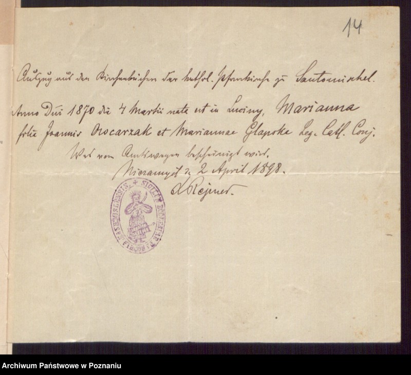 Obraz 16 z jednostki "Die von den Verlobten beigebrachten Urkunden zur Eheschliessung pro 1898"