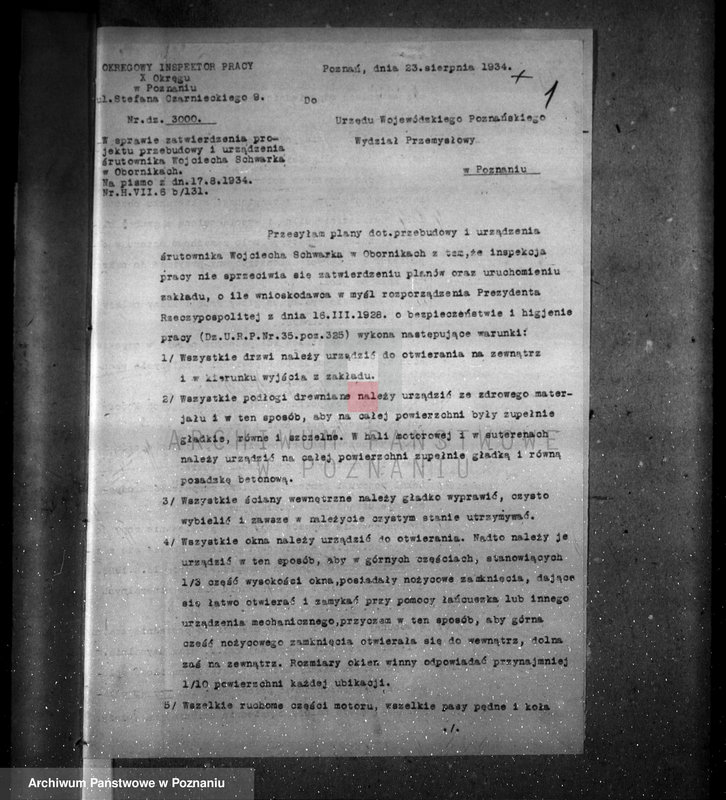 Obraz 5 z jednostki "Zatwierdzenie zakładu przemysłowego /śrutownika/ własność Schwarka w Obornikach"