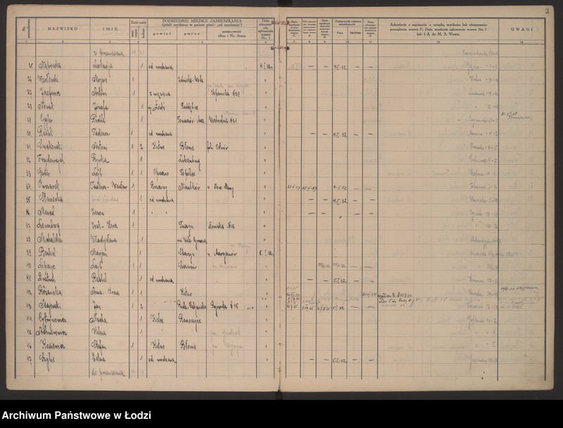Obraz 6 z jednostki "Księga kontroli ruchu ludności (rejestr osób przybywających do gminy) Łódź, komisariat III, nr 1-4543"