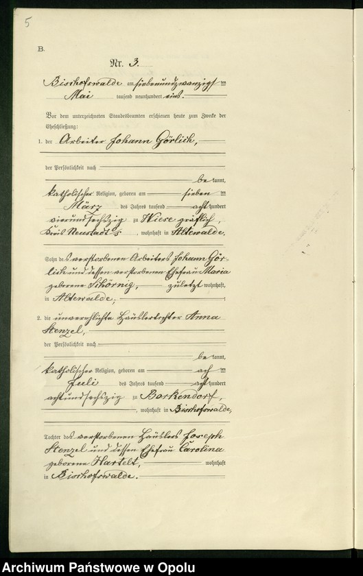 Obraz 9 z jednostki "Heiraths-Haupt-Register des Standsamts Bischofswalde pro 1901"