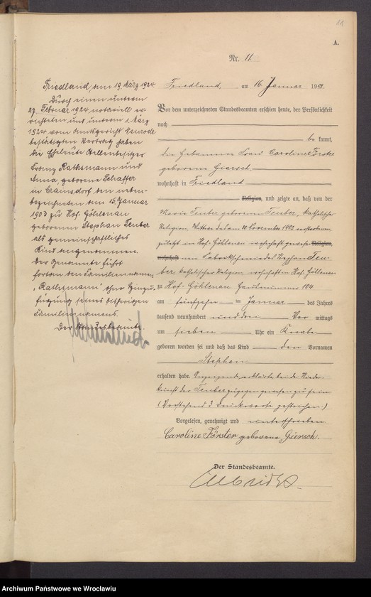 image.from.unit.number "Księga urodzeń USC Mieroszów (Friedland) 1903"