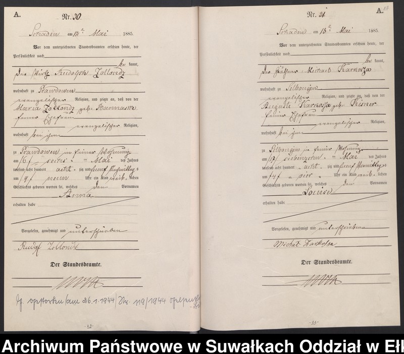 image.from.unit.number "Geburts-Haupt-Register des Königlich Preussischen Standes-Amtes Schaden Kreis Sensburg"
