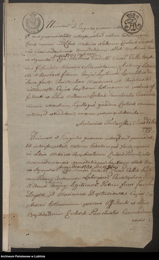 image.from.unit.number "Alegaty do księgi urodzeń, zapowiedzi, małżeństw i zgonów z 1816 r."