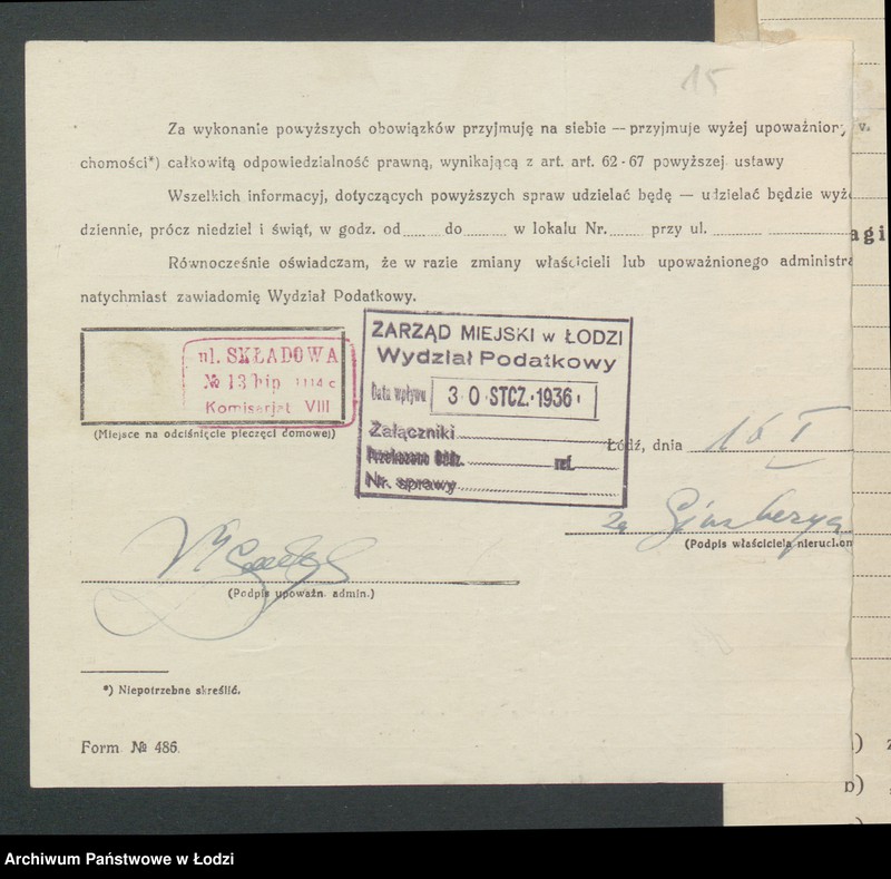 image.from.unit.number "Księga inwentarzowa nieruchomości m. Łodzi ul. Składowa"