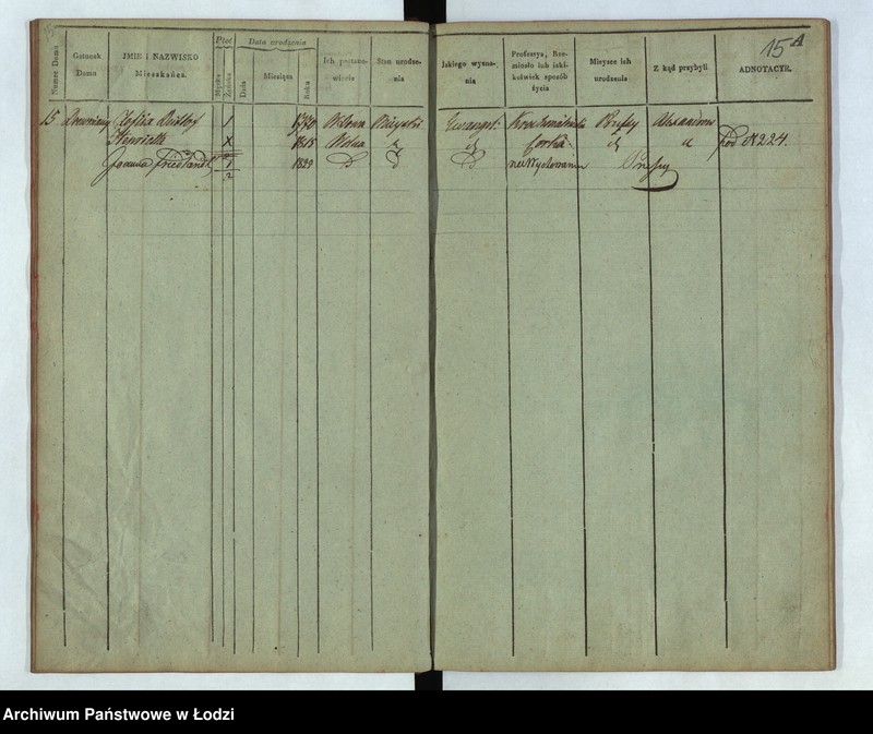 Obraz 16 z jednostki "[Księga ludności stałej Osada tkacka Łódka nr 1-168] "