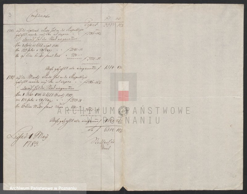 Obraz 3 z jednostki "Berechnung wieveil die Stadt Lissa an Czopowe vor das herrschaftliche Bier und Branntwein gezahlt hat; język niemiecki"