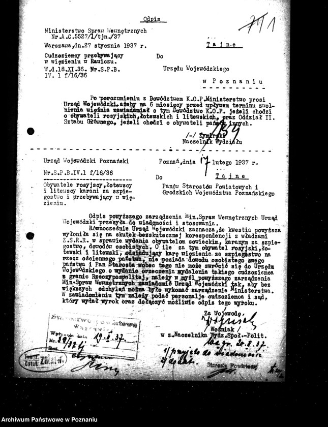 Obraz 5 z jednostki "/Obywatele rosyjscy, łotewscy i litewscy karani za szpiegostwo i przebywający w więzieniu- wydalenie z granic Państwa Polskiego/"