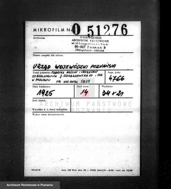 Obraz 2 z jednostki "Fabryka maszyn i urządzeń gorzelnianych J. Dziabaszewskiego i Ska w Poznaniu nr woj. 5829"