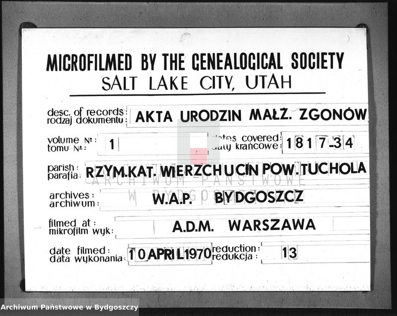 image.from.team "Akta metrykalne parafii rzymskokatolickiej w Wierzchucinie, pow. Bydgoszcz"