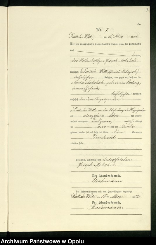 Obraz 11 z jednostki "Geburts-Neben-Register des Standesamts Deutsch Wette pro 1902"