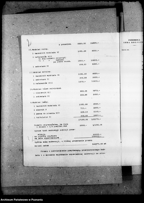 Obraz 6 z jednostki "Budżet Pomorskiej Izby Rolniczej na rok 1921"