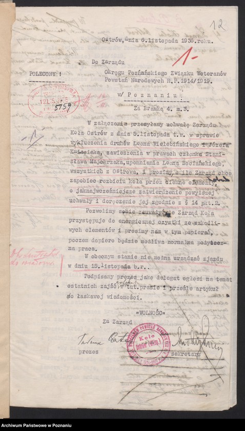 Obraz 15 z jednostki "Sprawy Sądu Honorowego Związku Weteranów Powstań Narodowych Rzeczypospolitej Polski i Związku Powstańców Wielkopolskich."