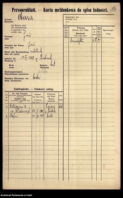 Obraz 16 z jednostki "[Spis ludności Łodzi] Obalska-Ochocki"