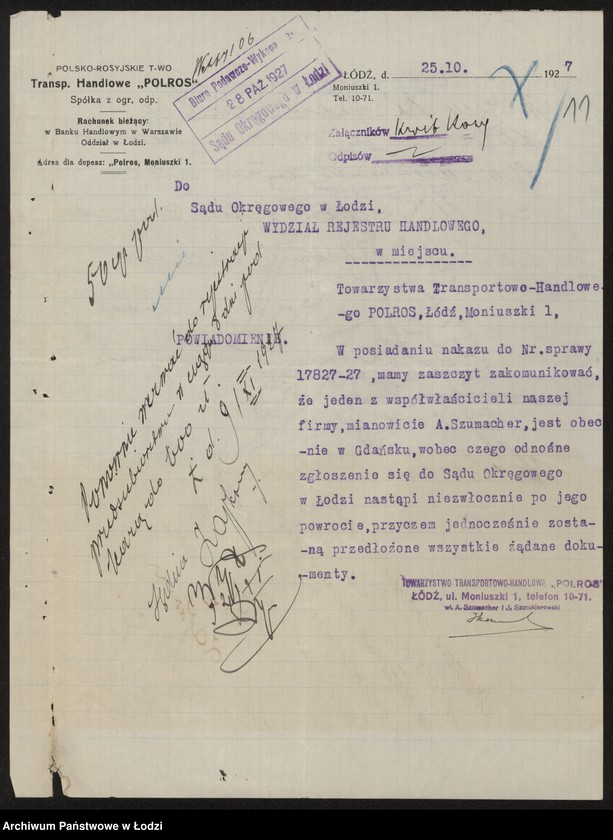 Obraz 13 z jednostki "Towarzystwo Transportowo-Handlowe "Polros" właściciele A.Szumacher i I.Szmulewicz"