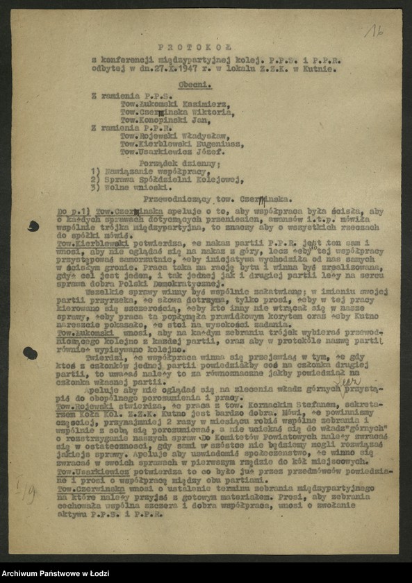 Obraz 17 z jednostki "Koło kolejowe PPS Kutno- protokoły, sprawozdania. Protokoły [z zebrań] aktywu zawodowego."