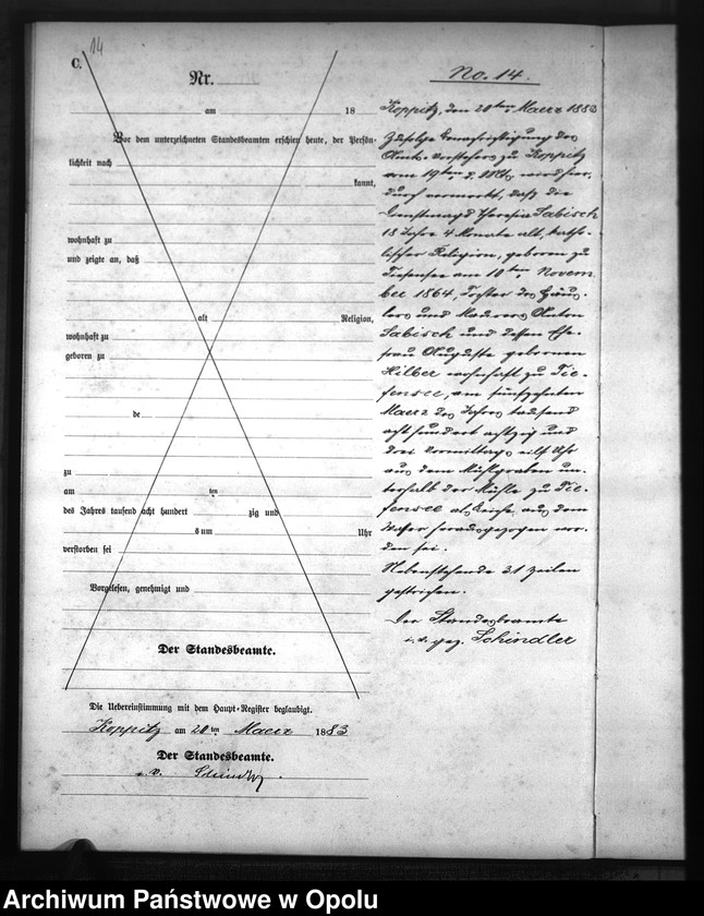 Obraz 17 z jednostki "Sterbe-Neben-Register Standesamts Koppitz pro 1883"