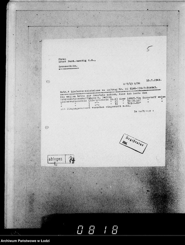 Obraz 10 z jednostki "[Korespondencja z urzędami, instytucjami i firmami]. Lit.Wa-Weg."