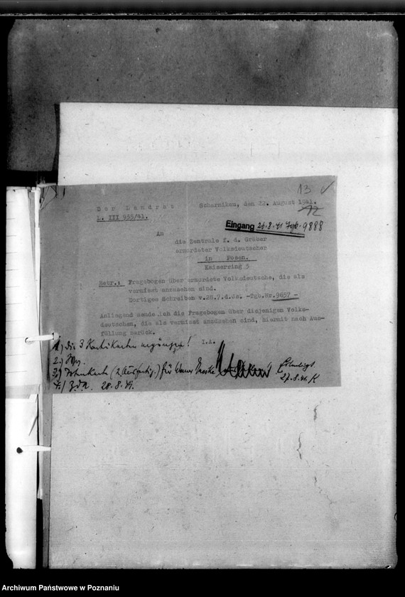 Obraz 17 z jednostki "Kreis Scharnikau (Czarnków). Wykazy miejscowych Niemców, którzy zginęli w 1939 roku - korespondencja"