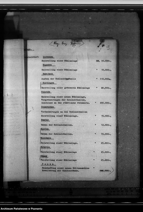 Obraz 13 z jednostki "Schlachthöfe - frische Fleisch. Tuberkulosenschutzanordnung. Wirtschaftliche Unternehmungen im Kreise Schieratz. Krankenhaus zu Gnesen. Ausbau des Schlachthofes Posen."