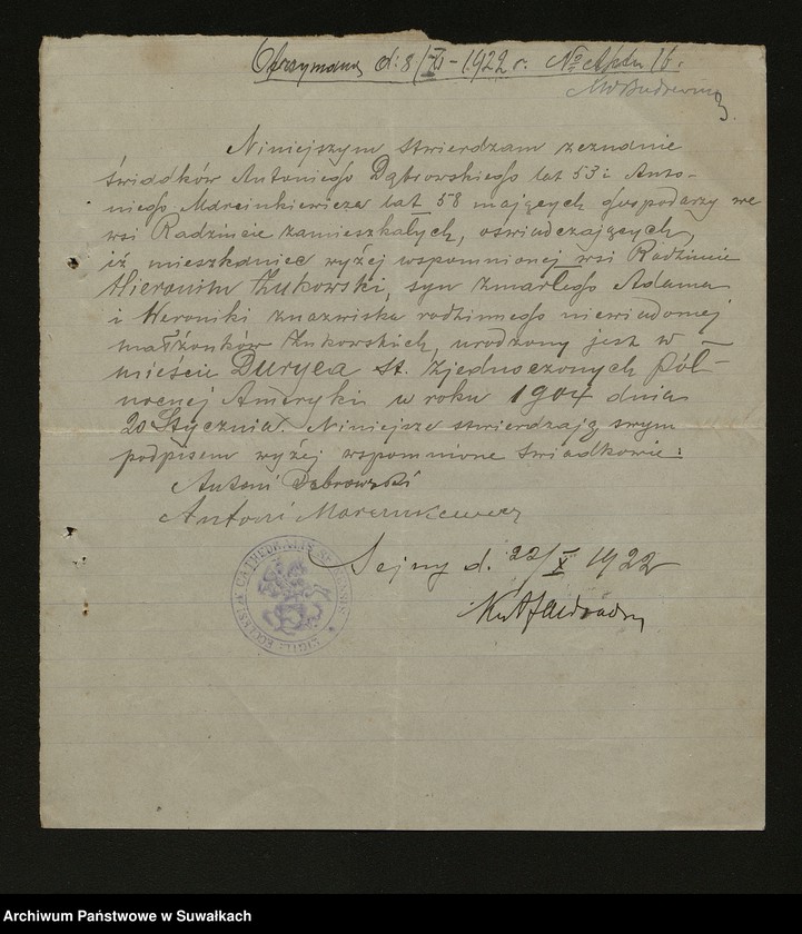 image.from.unit.number "Dokumenty Zaślubionych Smolańskiej parafii z 1922-1923 r."