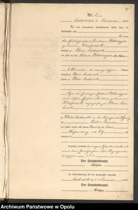 image.from.unit.number "Sterbe-Neben-Register Standes-Amt Leubusch 1892"