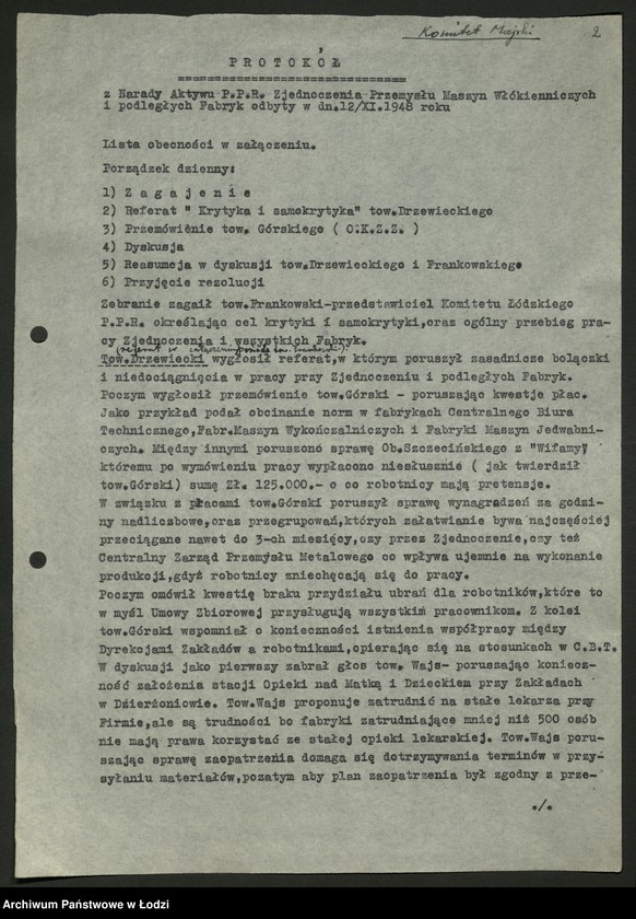 Obraz 3 z jednostki "Zjednoczenie Przemysłu Budowy Maszyn Włókienniczych; protokół [narady], sprawozdania [z produkcji]"