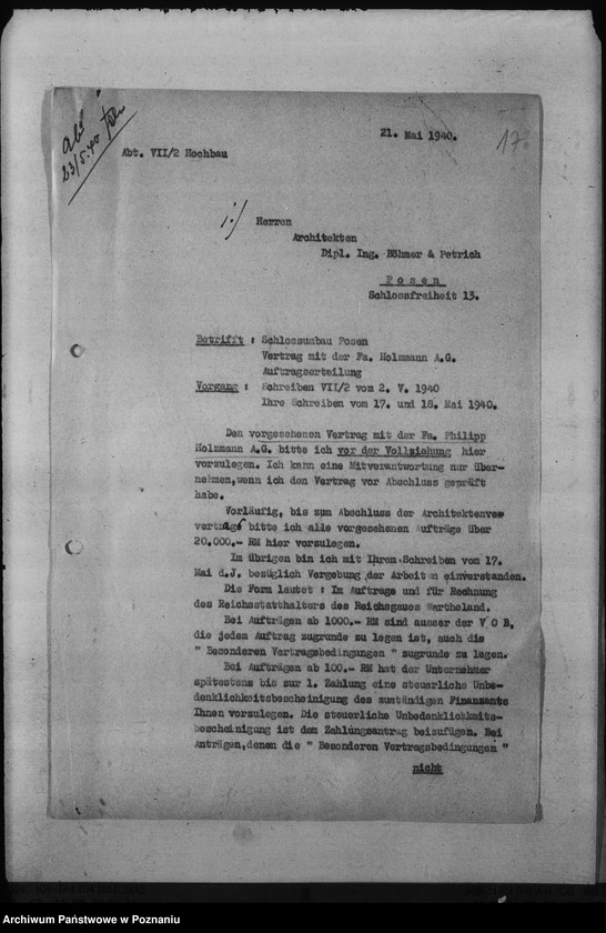 Obraz 20 z jednostki "Umbau - Deutsches Schloss in Posen. Selbstkostenvertrag"