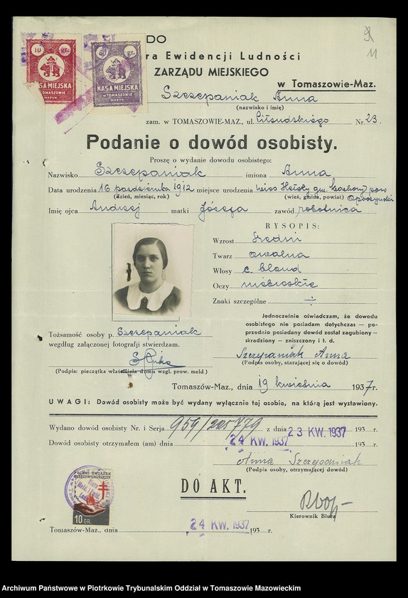 image.from.unit.number "Dowodów osobistych od nr 951 do 1100. Tom VII"