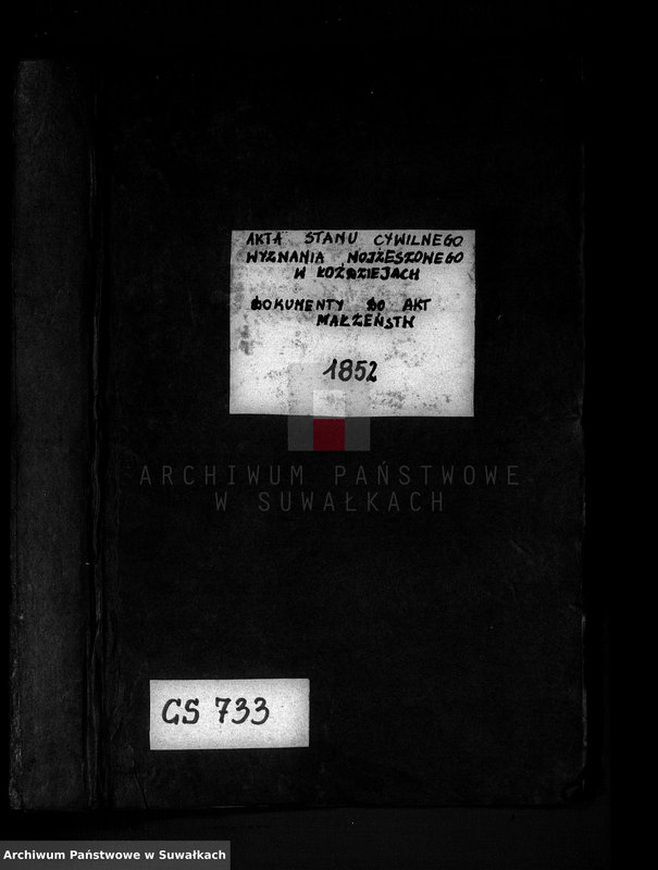 image.from.unit.number "Dowody Zawartych Małżeństw Starozakonnych w Okręgu Łoździeje w roku 1852"