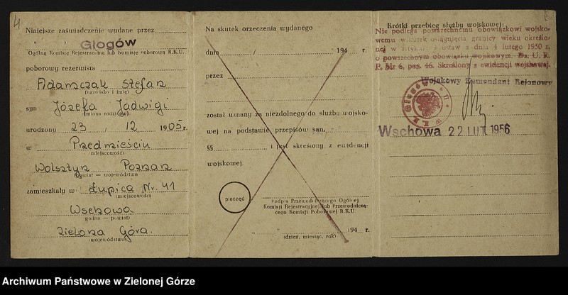 Obraz 12 z jednostki "Zaświadczenia Zarządu Okręgu ZBoWiD dotyczące osadnictwa wojskowego (układ alfabetyczny: A do G)"