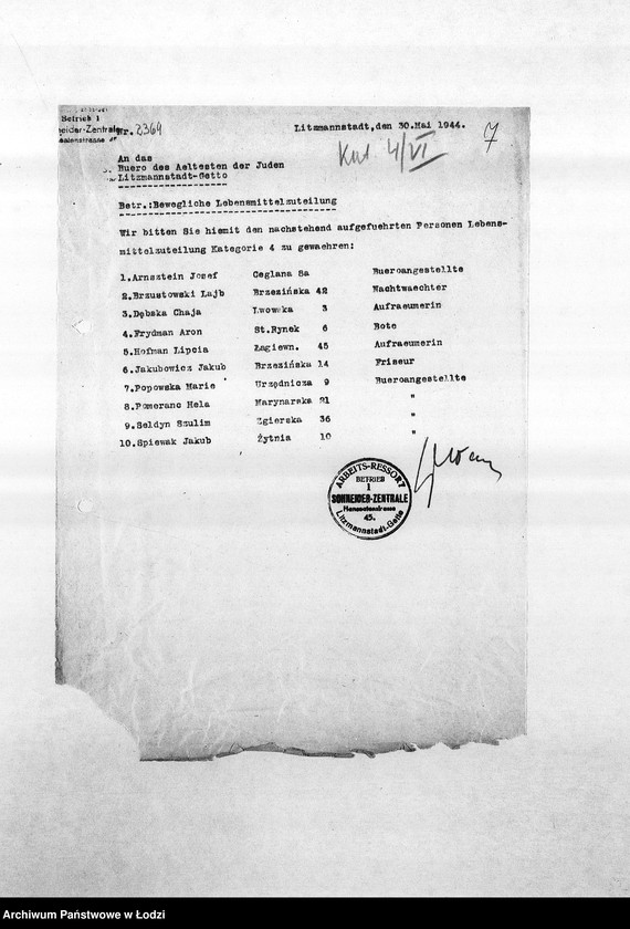 Obraz 10 z jednostki "[Korespondencja PSŻ z resortami krawieckimi w sprawie przyznania ich pracownikom dodatkowych przydziałów]"