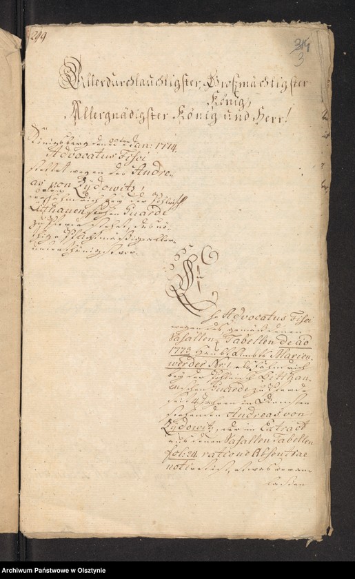 image.from.unit.number "In S. [Sachen] des Fähndrich Andreas von Zydowitz wegen seiner Abwesenheit"