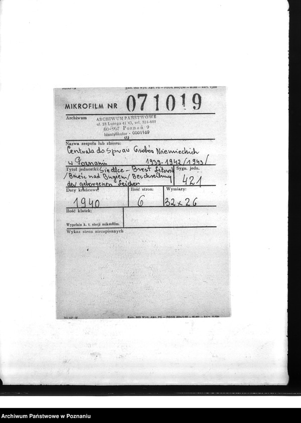 Obraz 2 z jednostki "Siedlce - Brest Litowsk (Brześć n/ Bugiem) Beschreibung der gaborgenen Leihen"