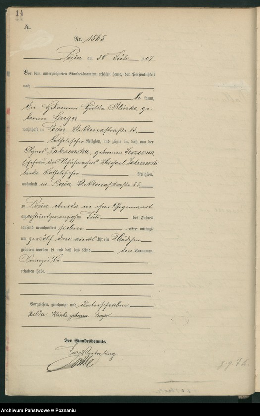 Obraz 16 z jednostki "Księga miejscowa urodzeń tom IV [Rejestr główny urodzeń]"