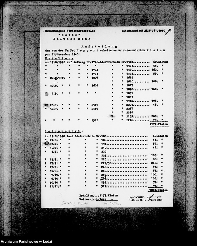 Obraz 16 z jednostki "[Zlecenia na dostawę dla ludności Getta artykułów spożywczych- ziemniaki, chleb, mąka, mięso- oraz zwrot opakowań]"