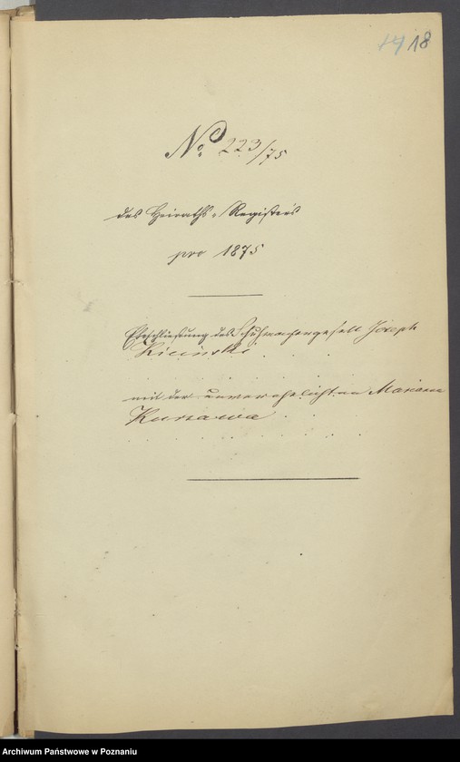 Obraz 20 z jednostki "Die von den Verlobten beigebrachten Urkunden zur Eheschliessung pro 1875"