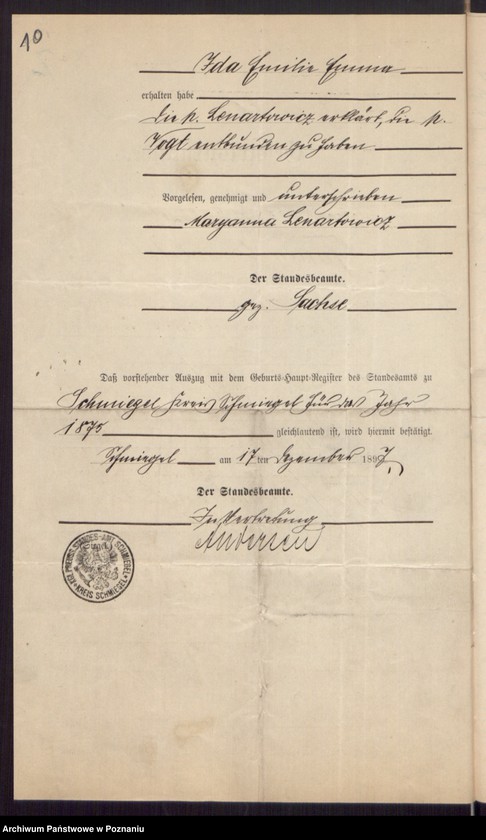 Obraz 12 z jednostki "Die von den Verlobten beigebrachten Urkunden zur Eheschliessung pro 1898"