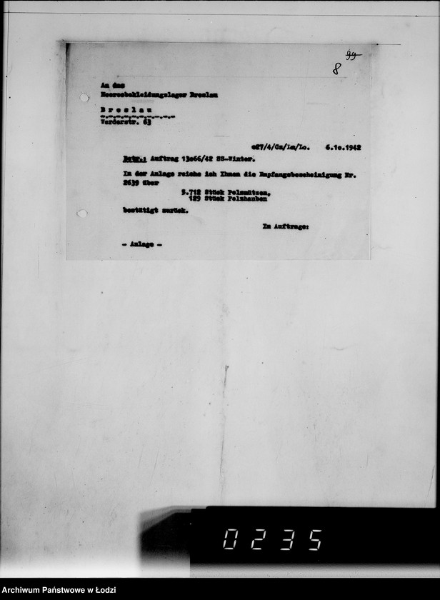 Obraz 12 z jednostki "456 Kriegsauftrag SS 13066/42 5712 Pelzmützen, 129 Pelzhauben HBA Berlin II"