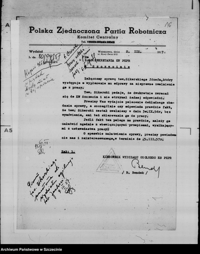 image.from.unit.number "Korespondencja przychodząca i wychodząca do Komitetu Centralnego Polskiej Zjednoczonej Partii Robotniczej"