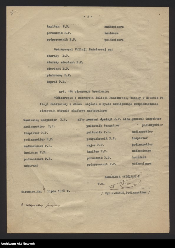 image.from.unit.number "Nowelizacji rozporządzenia Prezydenta Rzeczpospolitej o Policji Państwowej. Projekt dekretu, korespondencja."