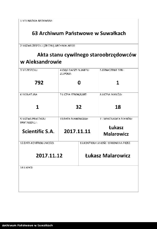 Obraz 1 z jednostki "Kniga o rodivšihsâ Aleksandrovskoj staroobrâdč. obŝiny za 1914 god˝."