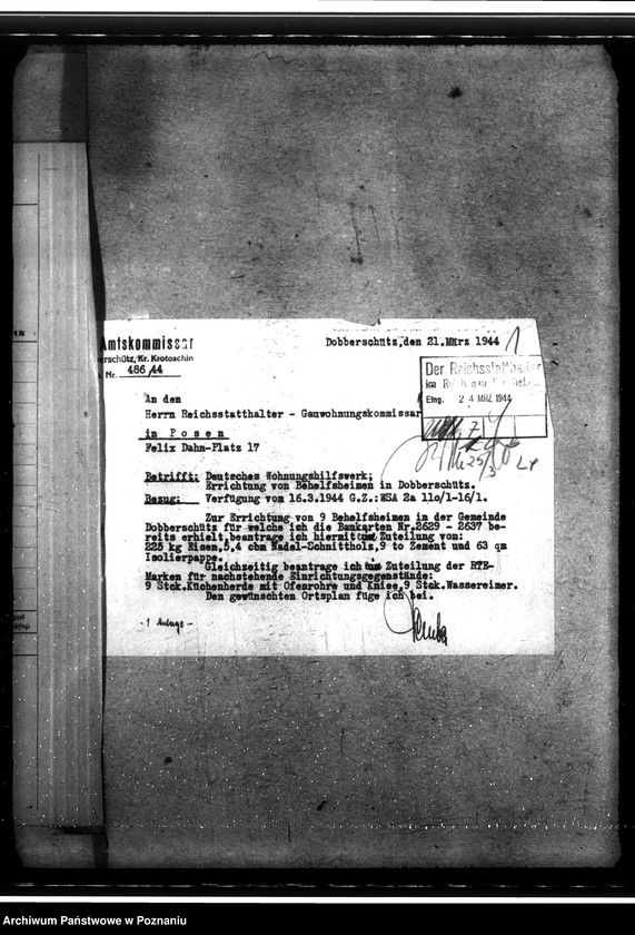 Obraz 5 z jednostki "Bau von Behelfsheimen in Dobberschütz (Dobrzyca). Baracken"