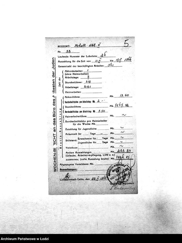 Obraz 8 z jednostki "[Tygodniowe sprawozdania resortów pracy: liczba pracowników, czas pracy, wysokość płacy]"