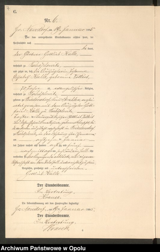 image.from.unit.number "Sterbe-Neben-Register Standes-Amt Gr.[oss] Neudorf 1885"