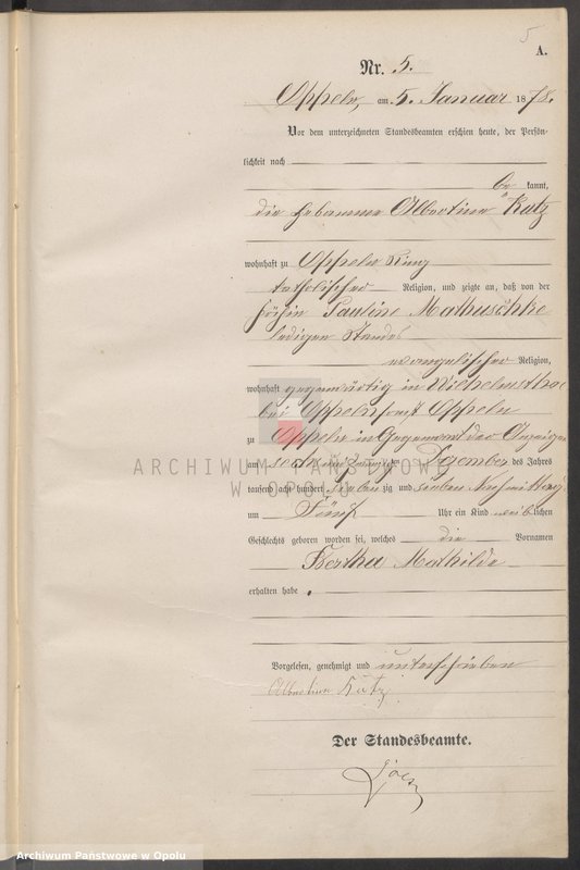 Obraz 9 z jednostki "Urząd Stanu Cywilnego w Opolu 1878 Rejestr Urodzeń Księga Miejscowa Nr 1 do 487"