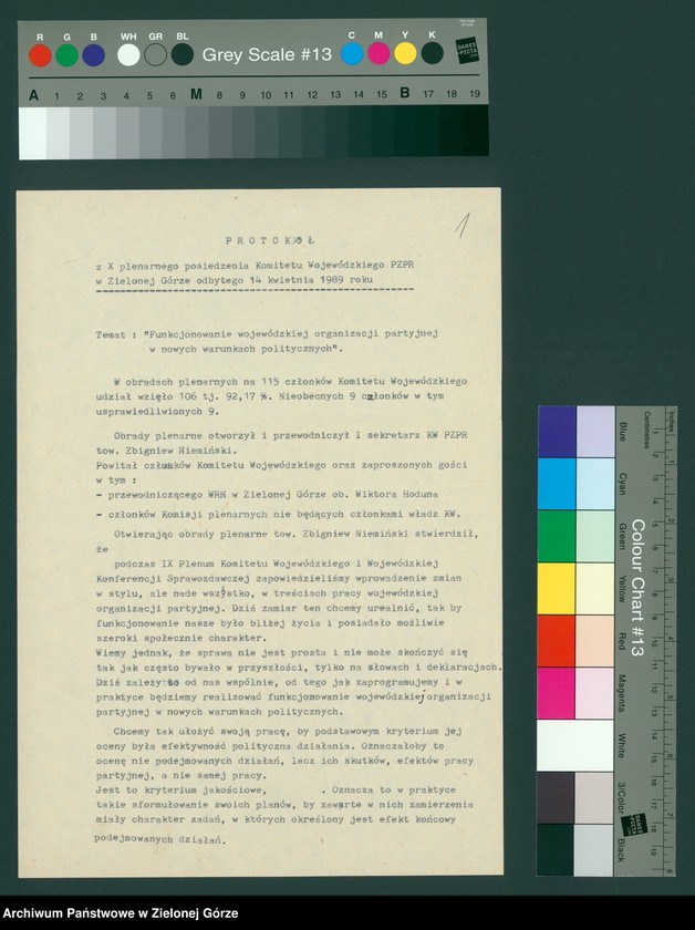 Obraz 3 z jednostki "Protokół z X plenarnego posiedzenia KW nt. Funkcjonowanie wojewódzkiej organizacji partyjnej w nowych warunkach politycznych. Załączniki. 14 kwietnia 1989"
