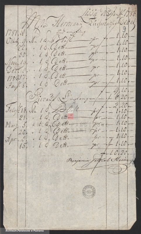 Obraz 11 z jednostki "Acta judicialia in Schuldsachen Samuel Gottlieb Abitz entgegen Beniamin Gottlob Hein eine Anforderung von 2200 fl. Kapital anbetreffend verhandelt vor denen löbl. Stadtgerichten Lissa; język niemiecki"